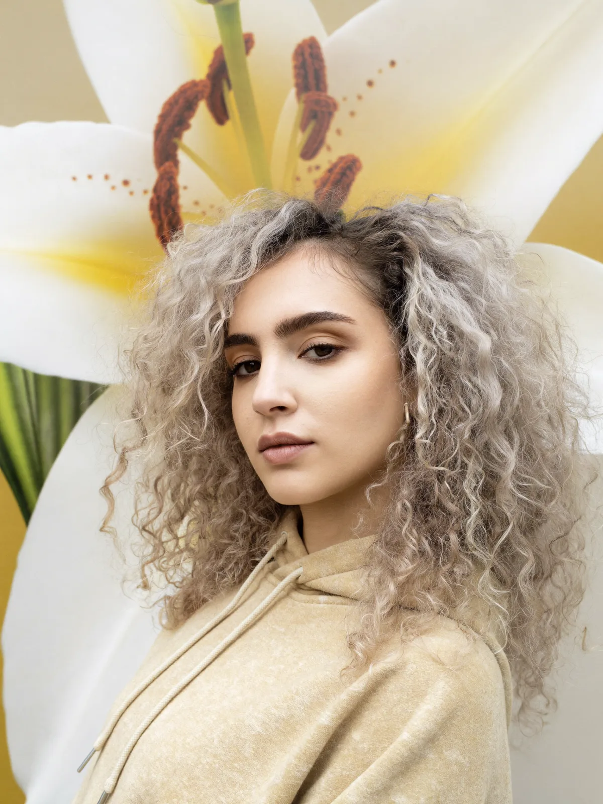 Silver Frost Curls with Side-Swept Bangs